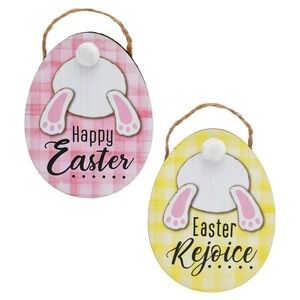 NWT Crafter's Square Pink & Yellow 2 Gingham-style Bunny Bottom Ornaments signs
